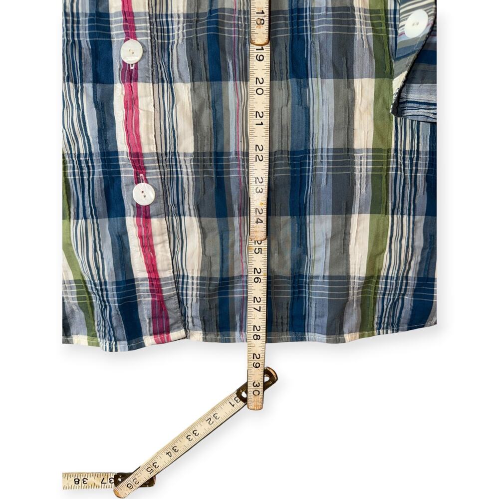 Foxcroft Shaped Stretch 3/4 Sleeve Button Up Crinkle Shirt, Plaid, Women's 24 - Picture 4 of 9